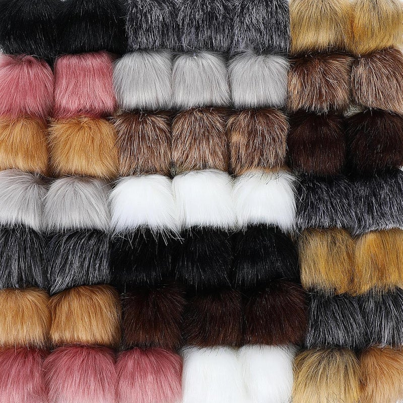 Bememo 50 Pieces Faux Fur Pom Pom Balls for Hats DIY Faux Fur Pompom with Elastic Loop for Hats Shoes Scarves Gloves Scarves Bag Key Chain Charms Accessories (Classic Color) - Image 1